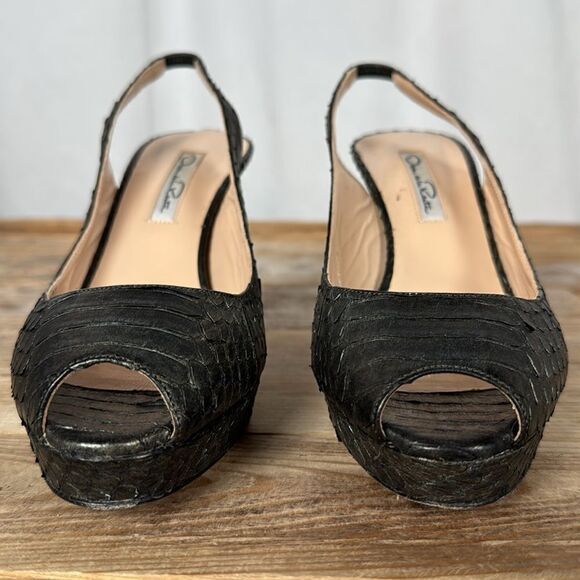 Oscar de la Renta Platform Peep Toe Heels - 37/6.5 - Picture 3 of 9